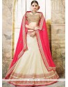 Hot Pink And Off White Lace Work Fancy Fabric Lehenga Choli