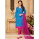 Embroidered Work Blue Churidar Suit