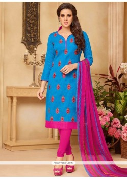 Embroidered Work Blue Churidar Suit