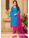 Embroidered Work Blue Churidar Suit