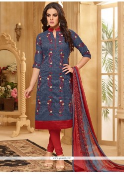 Embroidered Work Cotton Churidar Suit