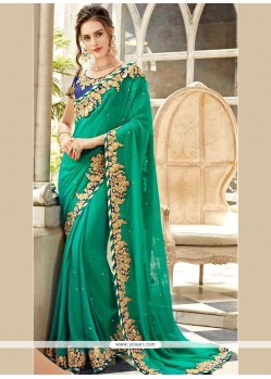 Sea Green Embroidered Work Faux Chiffon Classic Designer Saree