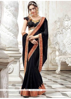 Black Embroidered Work Faux Chiffon Classic Designer Saree