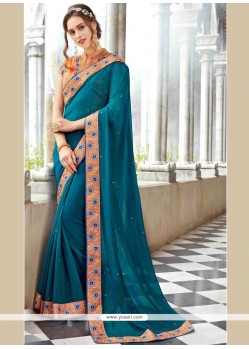 Teal Embroidered Work Classic Designer Saree