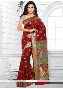 Maroon Art Silk Traditional Designer Saree