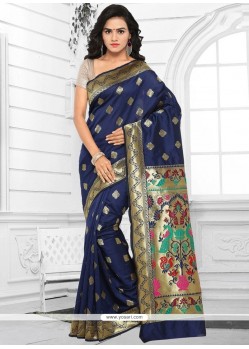 Art Silk Navy Blue Weaving Work Designer Traditional Saree