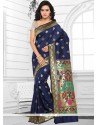 Art Silk Navy Blue Weaving Work Designer Traditional Saree