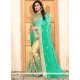 Crepe Silk Beige And Sea Green Designer Half N Half Saree