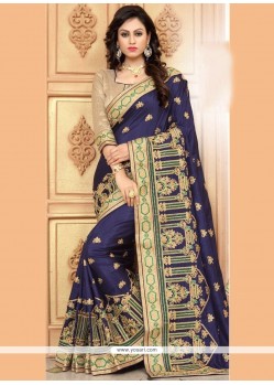 Navy Blue Embroidered Work Crepe Silk Designer Traditional Saree