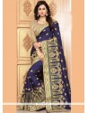 Navy Blue Embroidered Work Crepe Silk Designer Traditional Saree