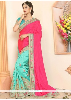 Embroidered Work Crepe Silk Designer Half N Half Saree