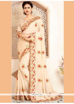 Patch Border Work Cream Crepe Silk Classic Saree