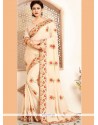 Patch Border Work Cream Crepe Silk Classic Saree