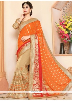 Patch Border Work Net Designer Half N Half Saree