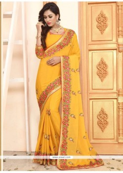 Crepe Silk Yellow Designer Traditional Saree