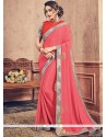 Faux Chiffon Pink Patch Border Work Classic Saree