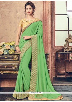 Faux Georgette Green Embroidered Work Saree