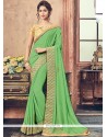 Faux Georgette Green Embroidered Work Saree