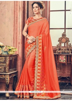 Patch Border Work Orange Faux Georgette Classic Designer Saree