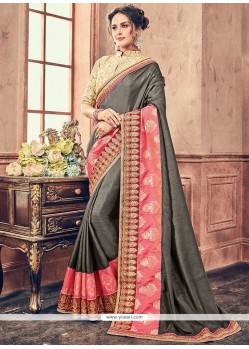 Grey Embroidered Work Classic Saree