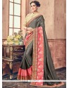 Grey Embroidered Work Classic Saree