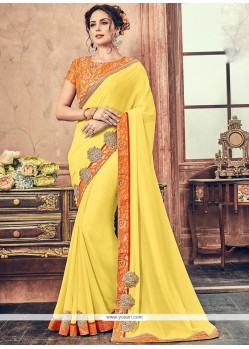 Faux Georgette Yellow Classic Designer Saree