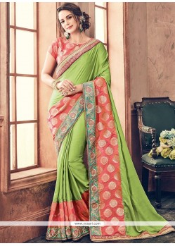 Patch Border Work Green Art Silk Designer Traditional Saree