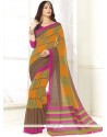 Orange Print Work Fancy Fabric Casual Saree