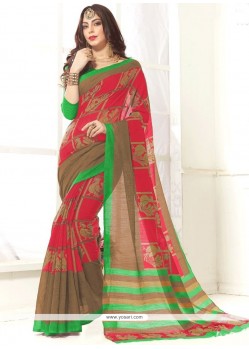 Rose Pink Print Work Fancy Fabric Casual Saree