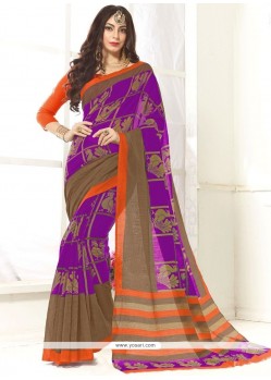 Fancy Fabric Purple Print Work Casual Saree