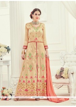 Art Silk Beige Resham Work Anarkali Suit