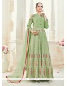 Art Silk Green Lace Work Floor Length Anarkali Suit