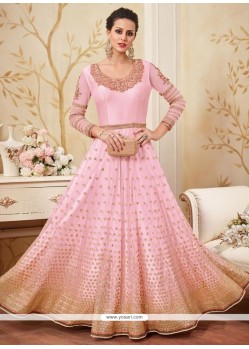 Zari Work Pink Net Desinger Anarkali Suit