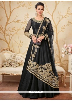 Black Lace Work Art Silk Desinger Anarkali Suit