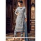 Resham Work Faux Georgette Grey Designer Straight Suit