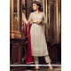 Embroidered Faux Georgette Designer Straight Suit In Off White