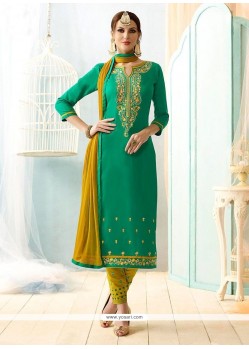 Green Cotton Straight Suit