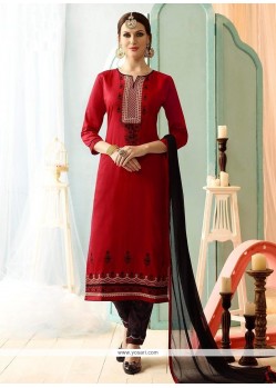 Red Cotton Straight Suit