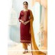 Maroon Resham Work Straight Suit