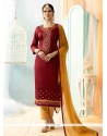 Maroon Resham Work Straight Suit