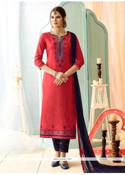 Embroidered Cotton Straight Suit In Pink