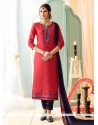 Embroidered Cotton Straight Suit In Pink