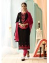 Embroidered Work Black Straight Suit