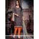 Embroidered Work Grey Cotton Churidar Designer Suit