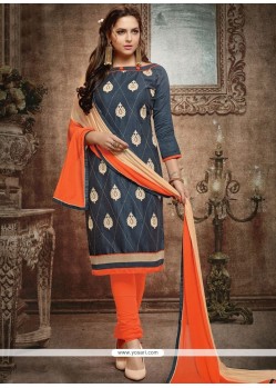 Navy Blue Cotton Churidar Designer Suit