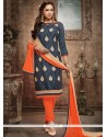 Navy Blue Cotton Churidar Designer Suit