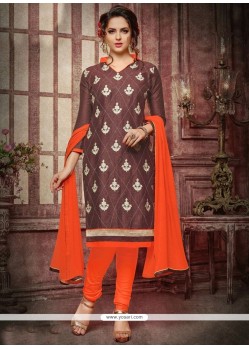 Lace Work Brown Churidar Designer Suit