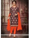 Lace Work Brown Churidar Designer Suit