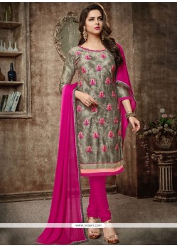 Embroidered Work Grey Cotton Churidar Designer Suit