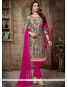 Embroidered Work Grey Cotton Churidar Designer Suit